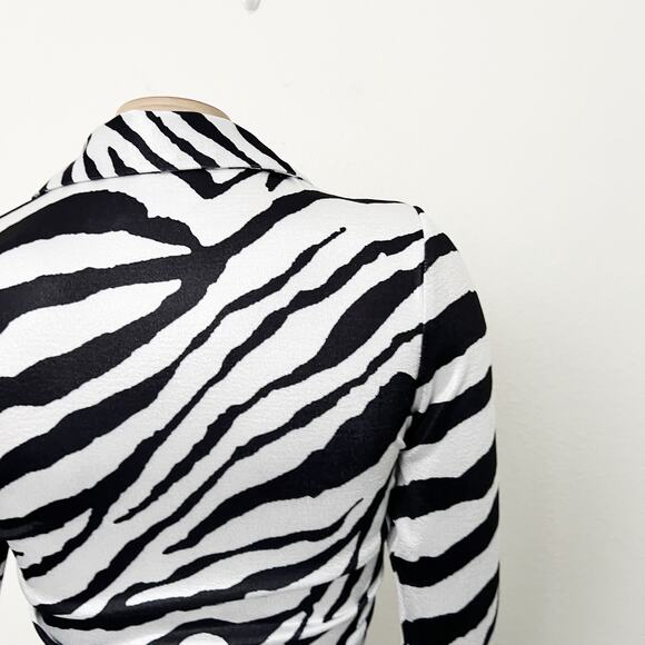 [Tiger Mist] Ryanna Zebra Print Collared Ruched Long Sleeve Mini Dress Sz Small - Picture 7 of 14